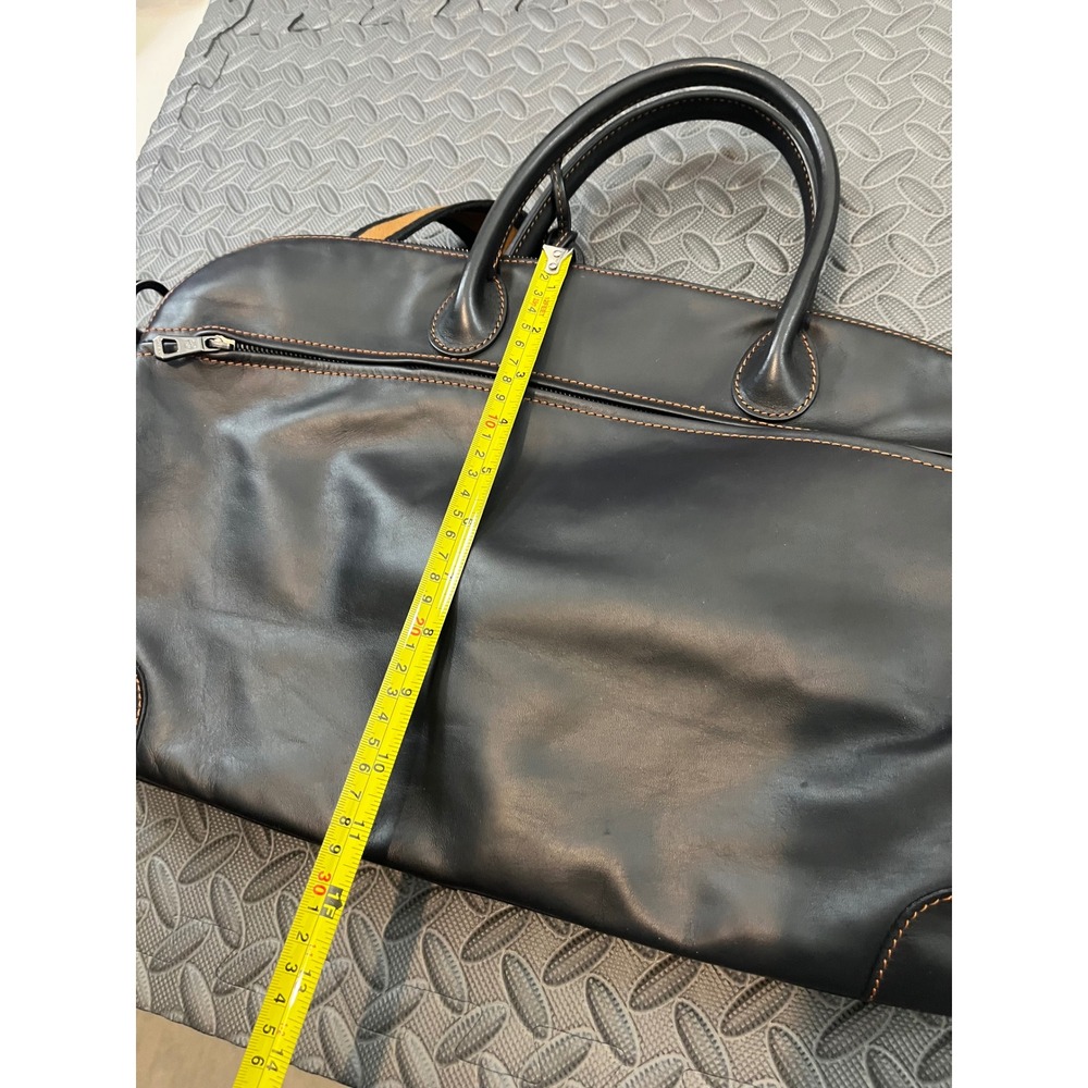 Longchamp Duffel Bag Black Leather Travel Weekender Carry On Purse Tote - Picture 7 of 11
